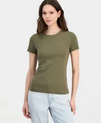 ナウティカ レディース トップス Tシャツ 半袖 コットン Nautica WomenscallopTrim Cotton ShortSleeve TShirt Burnt Olive オリーブのサムネイル