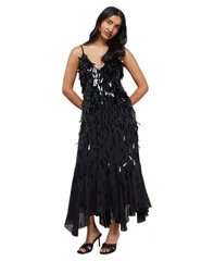 ウエアハウス レディース トップス ワンピース ミディ Warehouse Womens Premium Teardrop Embellished Midi Dress Black ブラックのサムネイル