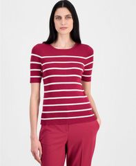 タハリエーエスエル レディース アウター ニット・セーター Tシャツ 半袖 Tahari ASL Womenstriped ShortSleeve Sweater Tee Berry Bliss Oy