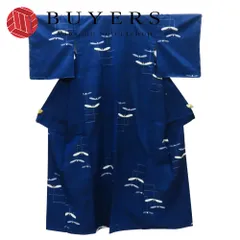 【中古】 紬 正絹 着丈約163cm 裄丈約65.5cm ネイビー しつけ糸あり トンボ 和装 呉服 和服 きもの レディース 女性のサムネイル
