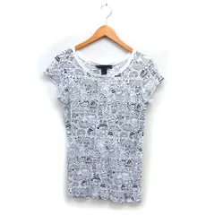 マークバイマークジェイコブス MARC by MARC JACOBS 国内正規品 プリント カットソー Tシャツ シルク ボートネック 透け感 半袖 S 白 ホワイト /NT9のサムネイル