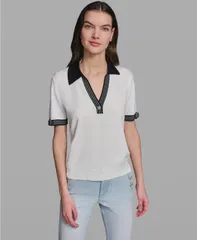カール ラガーフェルド レディース アウター ニット・セーター KARLAGERFELD PARIS Womens Johnny Collar Sweater WhiteBlack ホワイトのサムネイル