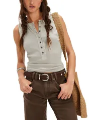 フリーピープル レディース トップス タンクトップ ヘンリーネック Free People Womens Jamie Henley Neck Tank Top Quiet Gray グレーのサムネイル