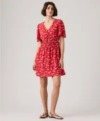 リーバイス レディース トップス ワンピース Vネックレープ ミニ Levis Womens Rylan VNeck Mini Crepe Dress Janet Floral Urban Red レのサムネイル