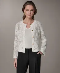 ダナ キャラン ニューヨーク レディース アウター ジャケット・ブルゾン Donna Karanew York Womens Crochet ButtonFront Jacket Cream クリームのサムネイル