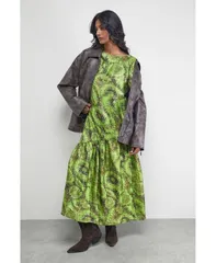 ウエアハウス レディース トップス ワンピース アシンメトリー ミディ Warehouse Womens Asymmetric Seam Volume Sleeve Midi Dress Floralのサムネイル