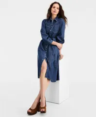 リーバイス レディース トップス ワンピース 長袖 Levis Premium Womens Point Collar LongSleeve Dress Celestialのサムネイル
