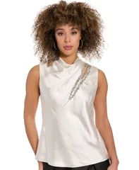 ミューズ レディース トップス シャツ モックネック ドレープ Muse Womens Draped Mock Neck Top Ivory アイボリーのサムネイル