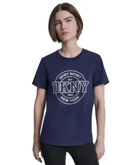 ダナ キャラン ニューヨーク レディース トップス Tシャツ ロゴ DKNY Sport Womens Collegiate Medallion Logo TShirt Peacoatのサムネイル