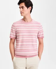 アルファニ メンズ アウター ニット・セーター クルーネック Tシャツ 半袖 Alfani MenshortSleeve Stripe Crewneck Sweater Tee Ash Rose アッのサムネイル