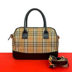 極 美品 BURBERRY バーバリー ノバチェック 柄 キャンバス レザー 本革