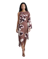 ウエアハウス レディース トップス ワンピース ミディ サテン Warehouse Womens One Shoulder Satin Midi Dress Floralのサムネイル