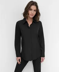 ダナ キャラン ニューヨーク レディース トップス シャツ プチ 長袖 DKNY Petite LongSleeve ButtonFront Shirt Black ブラックのサムネイル