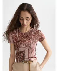 スコッチアンドソーダ レディース トップス Tシャツ プリント メッシュ SCOTCH SODA Womens Printed Mesh SlimFitShirt Rose dust melangeのサムネイル