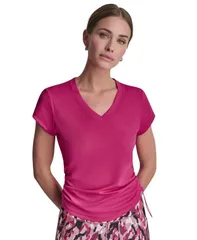 ダナ キャラン ニューヨーク レディース トップス Tシャツ Vネック ギャザー DKNY Sport Womens Ruched Side Seams VNeck Tech TShirt Festiのサムネイル