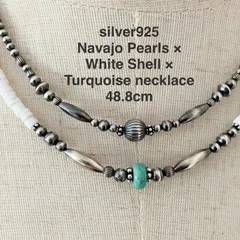 silver925ナバホパール×ホワイトシェル×1粒天然ターコイズのネックレス 48.8cm VjxeR__//#のサムネイル