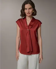 ダナ キャラン ニューヨーク レディース トップス シャツ ブラウス Donna Karanew York Womens Extended Shoulder Tie Blouse Sunbakedのサムネイル