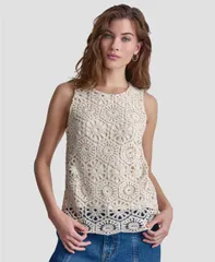 ダナキャランニューヨーク レディース トップス タンクトップ クルーネック プチ ニット DKNY Jeans Petite Crochet Crewnecknitank Top Naturalのサムネイル