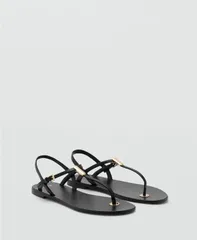 マンゴ レディース シューズ サンダル トール レザー MANGO Womens Metallic Detaileather Sandals Black ブラックのサムネイル
