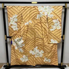 振袖 二尺袖 荒波に花模様 金駒刺繍 着物 正絹 X-3880のサムネイル