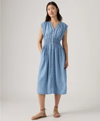 リーバイス レディース トップス ワンピース ミディ Levis Womens Beatrice ButtonFront Midi Dress Daqws I Sea Youのサムネイル