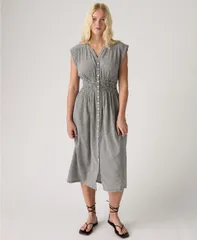リーバイス レディース トップス ワンピース ミディ Levis Womens Beatrice ButtonFront Midi Dress Patricia Check Anthracite Niのサムネイル