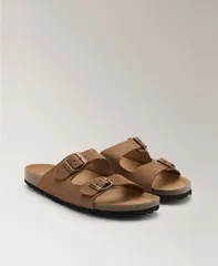 マンゴ レディース シューズ サンダル レザー MANGO Womens DoubleBuckleather Sandals Brown ブラウンのサムネイル