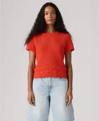 リーバイス レディース アウター ニット・セーター 半袖 Levis Womens Isabelle Crochet ShortSleeve Sweater Signal Red レッドのサムネイル