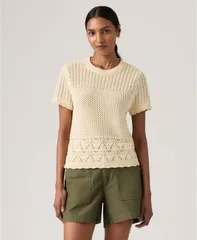 リーバイス レディース アウター ニット・セーター 半袖 Levis Womens Isabelle Crochet ShortSleeve Sweater Seedpearlmoon Rock Liのサムネイル
