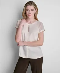 ダナ キャラン ニューヨーク レディース トップス シャツ クルーネック 半袖 ブラウス DKNY WomenshortSleeve Crew Neck Blouse Coconutのサムネイル