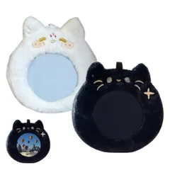 NABENA 缶バッジカバー 猫 2個セット 黒 白 透明窓付き ぬいぐるみ バッジケース 缶バッジ収納 缶バッジ展示 痛バッグ 推し活 ぬいポーチ バッグチャーム キーホルダー風 かわいい 猫?デザインのサムネイル