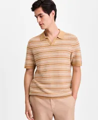 アルファニ メンズ アウター ニット・セーター 半袖 Alfani MenshortSleeve Stripe Button Johnny Sweater Warm Toffee ストライプのサムネイル