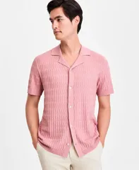 アルファニ メンズ アウター ニット・セーター ボタンダウン 半袖 ダウン Alfani MenshortSleeve Textu red Button Down Sweater Ash Rose アのサムネイル