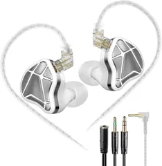 KZ Axas ゲーミングイヤホン 有線 ハイレゾ対応 イヤホン 6H快適装着 軽量 低遅延 重低音 イヤモニ カナル型 音楽 ゲーム 用 37dB遮音 PS4 PS5 Switch PC 対応 (ホワイト、3.5mmマイクなし)