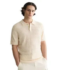 スコッチアンドソーダ メンズ トップス ポロシャツ ニット SCOTCH SODA Mens RegularFit Pointelle Knitted Polo Shirt Eggnogのサムネイル