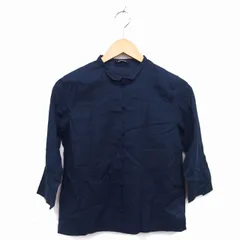 パドカレ pas de calais シャツ スモールカラー 無地 結びボタン コットン 綿 薄手 七分袖 紺 ネイビー /NT5のサムネイル