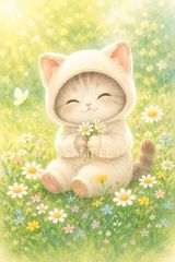 猫 着ぐるみ 癒しアート 水彩風 イラスト パステルカラー 可愛い