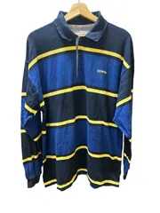 90s EDWIN INTERNATIONAL ラガーシャツ ボーダー 長袖ポロシャツ L ネイビー ブルーのサムネイル