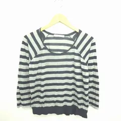 シュカ Shuca ニット セーター 丸首 ウール混 薄手 ラグランスリーブ 長袖 M ネイビー グレー 紺 灰 /TT26のサムネイル
