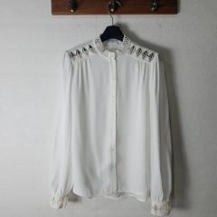 ARMANI*アルマーニ 襟付きフロントフリルシャツ ブラウス シルク 38 