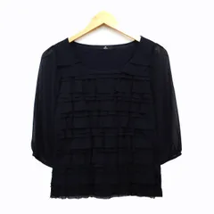 イネド INED カットソー ブラウス 切替シフォン ティアード 透け感 袖タック 七分袖 丸首 綿混 9 ネイビー 紺 /HT7のサムネイル