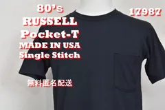 80’s ラッセル ポケットT シングルステッチ 黒 USA製 17987 90のサムネイル