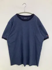 TOMMY JEANS トミージーンズ Tシャツ/カットソー L ネイビー 無地 ワンポイント ブランドロゴ ミドル丈 半袖 クルーネック(丸首) メンズ