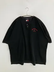 TOMMY JEANS トミージーンズ Tシャツ/カットソー XXL ブラック 無地 ワンポイント 刺繍 ミドル丈 ショート丈 半袖 ヘンリーネック メンズ レディース