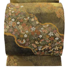 【美品】 袋帯 秀品 道長御所解文 草花 金糸 箔 金茶 六通 正絹 【中古】のサムネイル