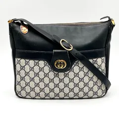 GUCCI グッチ インターロッキングロゴ GGスプリーム×レザー ショルダーバッグ ネイビー