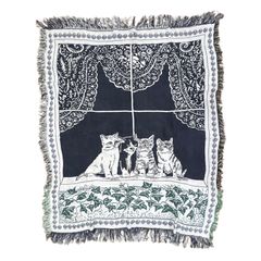 鬼可愛い】vintageラグマット 猫ネコ大集合 タペストリー マルチカバー