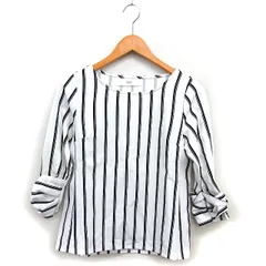 トッコ TOCCO ストライプ ブラウス カットソー リボン ボートネック 七分袖 M～L 白 ホワイト /NT35のサムネイル