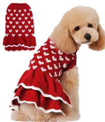 PetGround 犬 服 ハート ニット フリル 犬服 可愛い 犬の服 猫 ペット 散歩 小型犬 パピー ペット用品 ドッグウェア コスチューム (L)