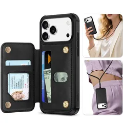 【新品】 TUCCH iPhone 17 Pro Max 対応 ケース ショルダーストラップ付き 背面カード収納 6.9インチ PUレザー RFIDブロッキング 3つカードポケット ストラップホール付き 取り外し不可 TPU素材 滑り止め 衝撃吸収 マグネ 0のサムネイル